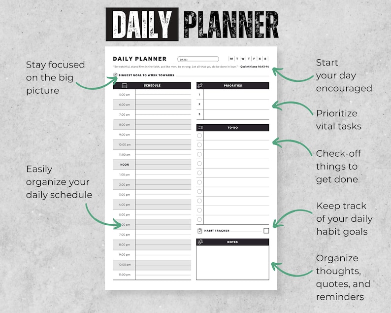 Printable Christian Men’s 2-in-1 Daily & Weekly Planner - Best Day by ...
