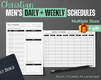 Printable Christian Men’s 2-in-1 Daily & Weekly Planner - Best Day By Hour Planners for Men - Customize Agenda Calendar PDF Page Template