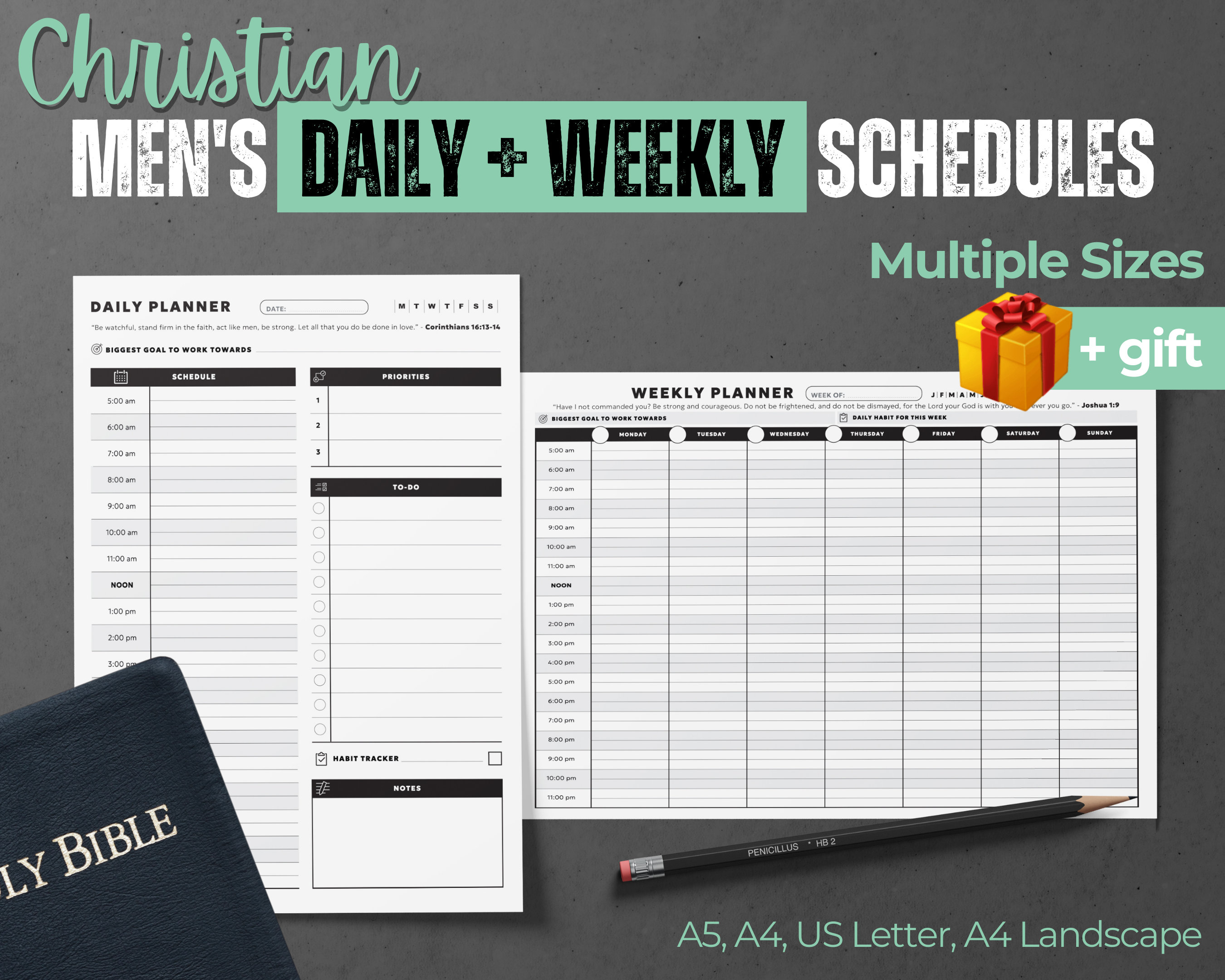 Printable Christian Men’s 2-in-1 Daily & Weekly Planner - Best Day by ...