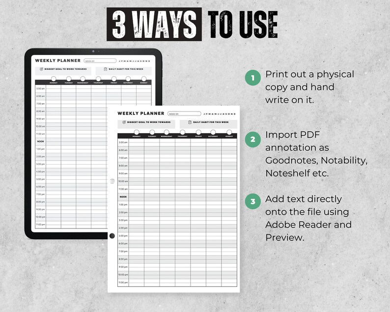 2-in-1 Printable Men’s Daily + Weekly Planner - Best Hourly Day &amp; Week ...