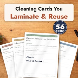 Tarjetas de limpieza para TDAH, mazo de 56 tarjetas ordenadas por nivel de energía / Tarjetas de tareas de limpieza para personas con baja energía y disfunción ejecutiva / Planificador del hogar para personas con TDAH