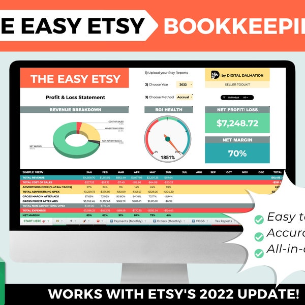 Etsy Bookkeeping Spreadsheet - Etsy Accounting Spreadsheet & Etsy Seller Template , Etsy Sales and Expense Tracker , Etsy Accounting Tool