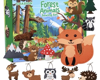 Kids Sewing Kit Woodland Animals DIY Craft, Beginner Felt Sewing Kit for Kids Ages 8-12, DIY Animal Craft Kit Gift for Boys Girls