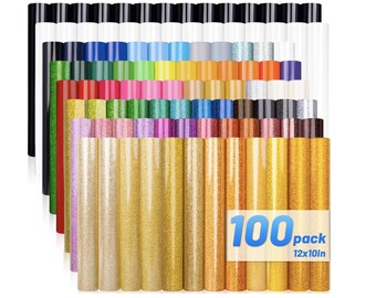 Heat Transfer Vinyl Sheets Bundle, Glitter Matte HTV for T-Shirts, 63 Colors (12x10in)