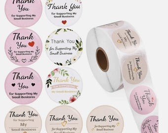 500 Thank You Stickers 1 & 1.5 Inch | Thank You for Supporting Small Business Labels for Packaging, Orders, Gifts