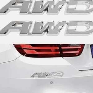 2PCS AWD Emblem Sticker Silver, 3D Metal AWD Badge Decal, Car Tailgate Side Emblem, Automotive Chrome Letter Sticker