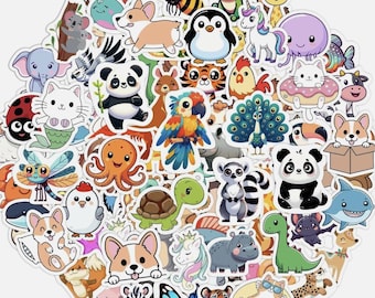 100 PCS Kids Water Bottle Stickers • Cute Animal Stickers Pack • Waterproof Vinyl Cartoon Stickers for Kids • Laptop, Scrapbook