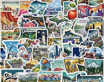 50pcs USA 50 States Waterproof Stickers | Travel City Clipart Vinyl Decals