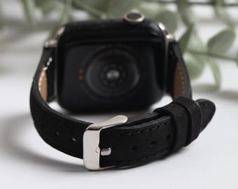Black Leather Apple Watch 1-9 Band, Full Grain iWatch Strap, iWatch Boho Strap,Apple Watch Bracelet