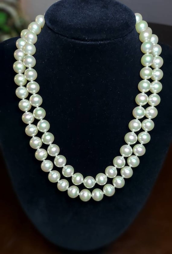 Vintage Majorica 2 Strand Pearl Necklace. With St… - image 1