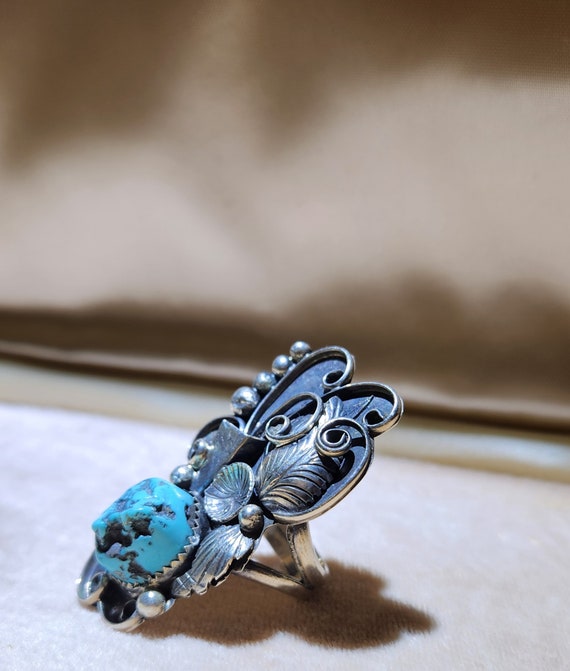 Big Sterling Silver Turquoise Ring - image 2