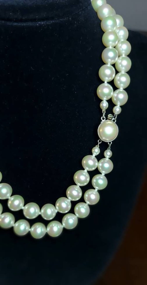 Vintage Majorica 2 Strand Pearl Necklace. With St… - image 3