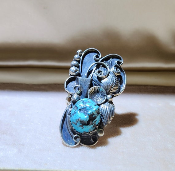 Big Sterling Silver Turquoise Ring - image 1