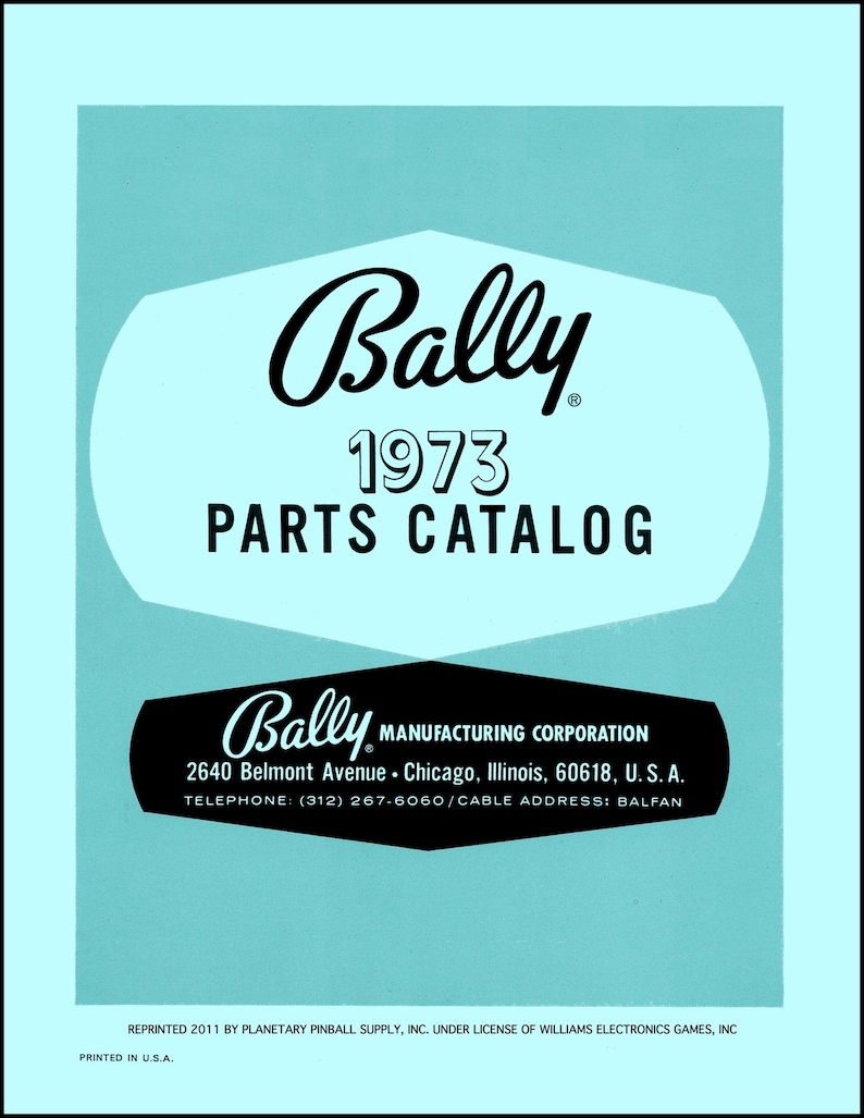 1973 Bally Pinball Machine Parts Catalog Service/repair Flipper Game