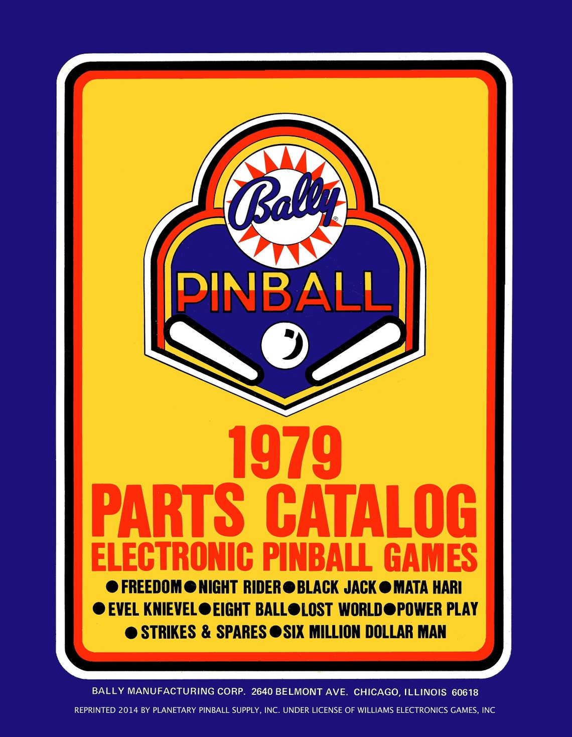 1979 Bally Pinball Machine Parts Catalog Service/repair Flipper Game