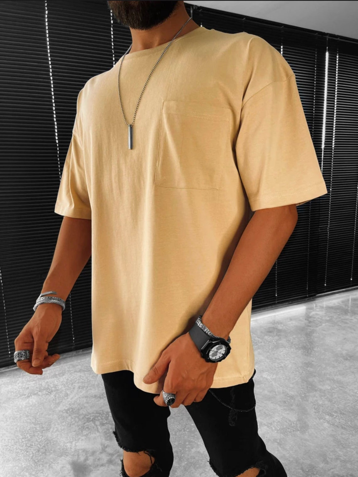 Oversize Basic Pocket T-Shirt Khaki | Etsy