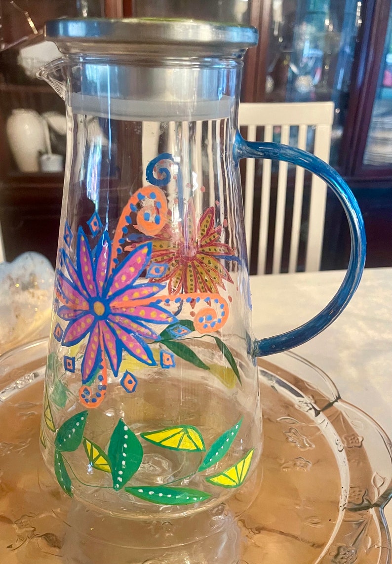 Pitcher Neon Beautiful Hand-painted Margarita Glasses and Pitcher!! Neon Colors That ...