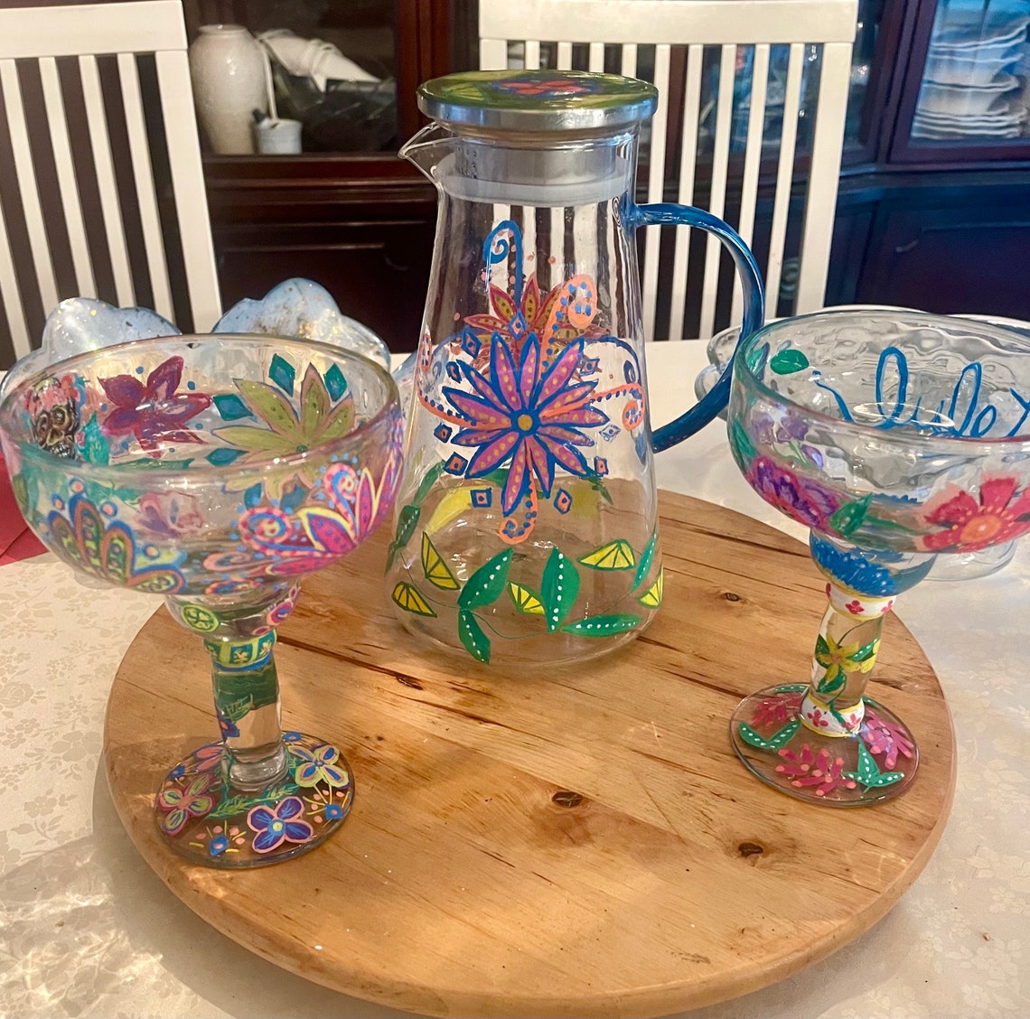 Pitcher Neon Beautiful Hand-painted Margarita Glasses and Pitcher!! Neon Colors That ...