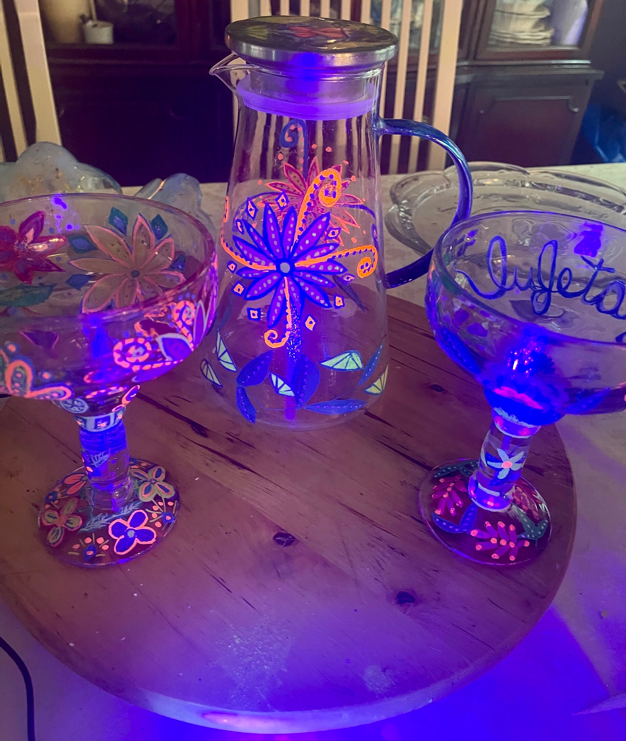 Pitcher Neon Beautiful Hand-painted Margarita Glasses and Pitcher!! Neon Colors That ...