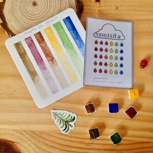 Sample kit handgemaakte aquarel, Mountain Set, 6 verschillende kleuren x 0,5 ml pan