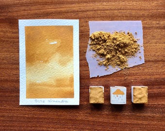 Natural Almond Ocher, Handmade Watercolor Paint, 2ml or 1ml pan, natural earth pigment