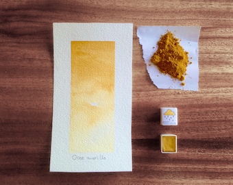 Acquerello giallo ocra fatto a mano, pigmento di qualità artistica, tonalità terra naturale per pittura e diari