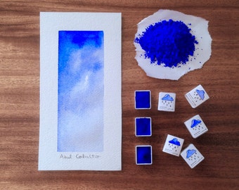 Kobaltblauw, handgemaakte aquarelverf, halve pan