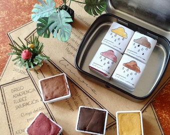 Earth Palette, pittura ad acquerello fatta a mano, 4 colori naturali, formato mezza vaschetta