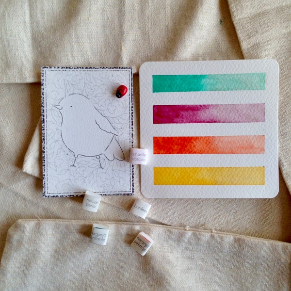 Samples kit of handmade watercolor - BIRDIE SET - 5 colors x 0,5ml palette