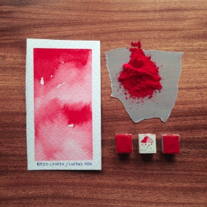 Cherry Red, Handmade Watercolor Paint made with honey, 2ml or 1ml godet , half pan or quarter pan size