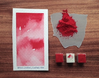 Cherry Red Handmade Watercolor Paint, Artist Grade, 2ml Half Pan
