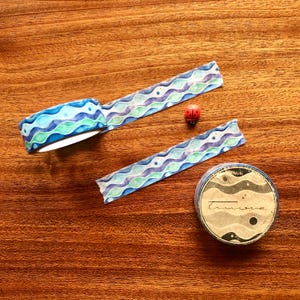 Ocean waves washi tape, blue watercolor decorative tape,  10m long x 15mm wide
