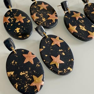 Mastermind| Midnights album inspired clay earrings| gift for Swifties| Navy blue with gold stars| Eras tour earrings| Gift for concert| star
