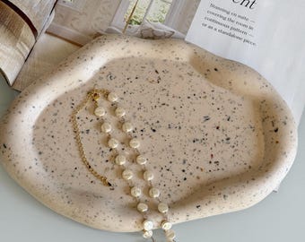 Handmade Jesmonite Cloud Tray: Crushed Seashell Coastal Decor