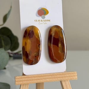 Large Tortoiseshell Statement Stud Earrings | Organic Oval Polymer Clay Studs | Amber Glossy Resin Post Jewerly | Moden Minimalist | Amber