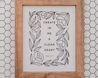 Salmo 51:10 Corazón limpio Impresión artística cristiana Decoración del hogar