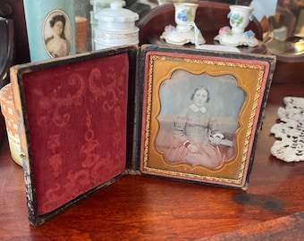 Antique Daguerreotype Portrait of Woman Seated in Original Case-Mid 19th Century Victorian Portrait