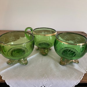 Antique Green EAPG/Souvenir Footed Glass Cups