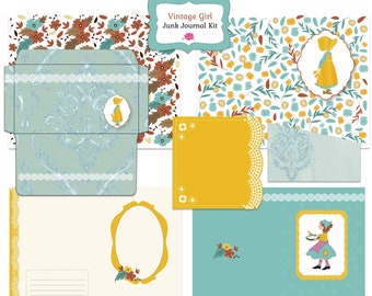 Téléchargement numérique du kit de journal indésirable du jardin vintage, pages de journal de fille antique, kit de papier de journal indésirable à l'ancienne