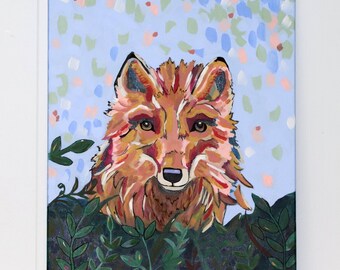 Abstract Fox Painting on Canvas: Wildlife Art (20" x 16")