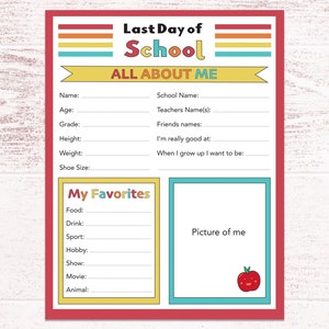 First and Last Day of School Interview Printable, Back to School ...