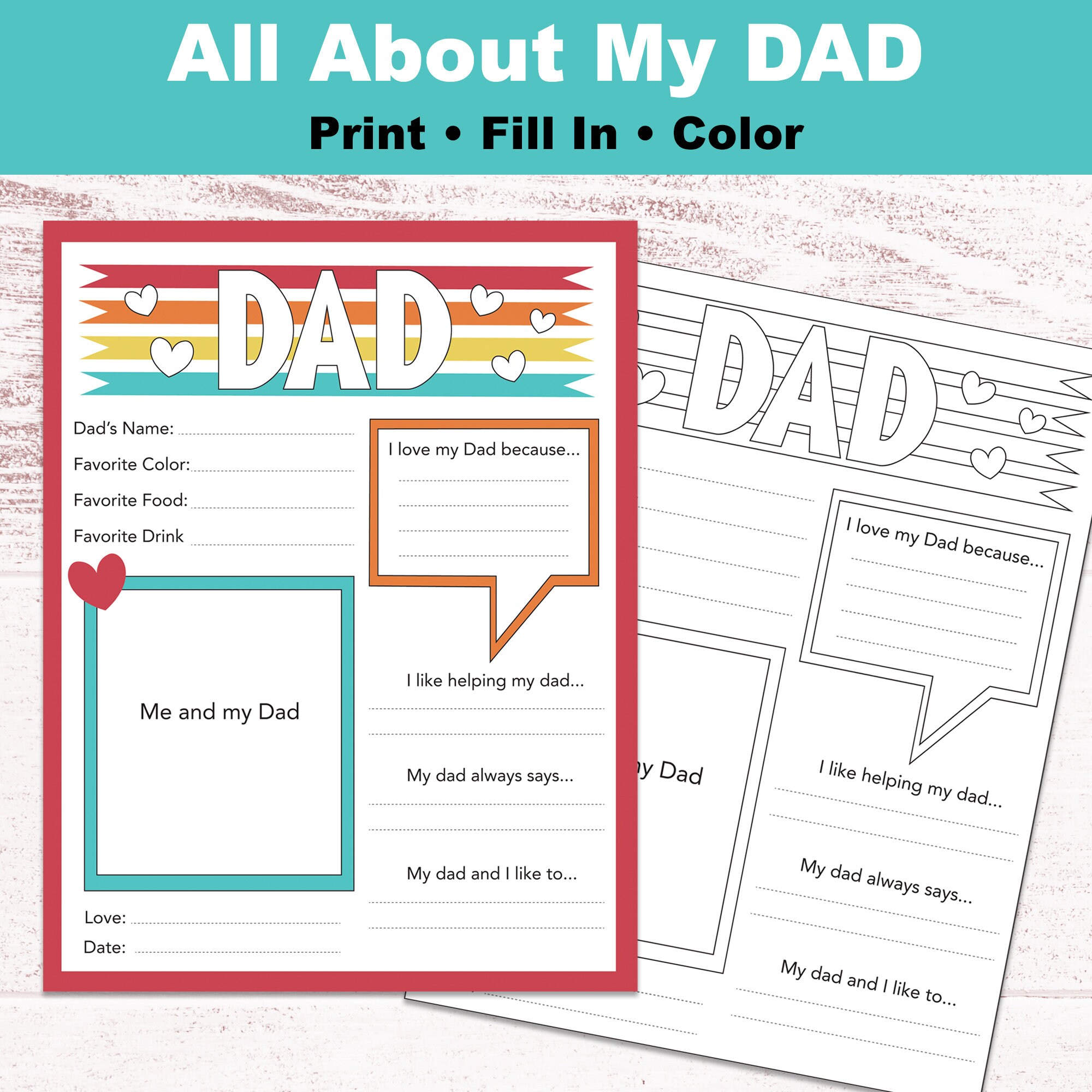 Father's Day Instant Download All About My Dad Printable DIY Gift for ...