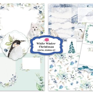 Digital Winter Journal Kit | Christmas watercolor winter animal journal printables | Create your own journal | Ephemera digital printouts