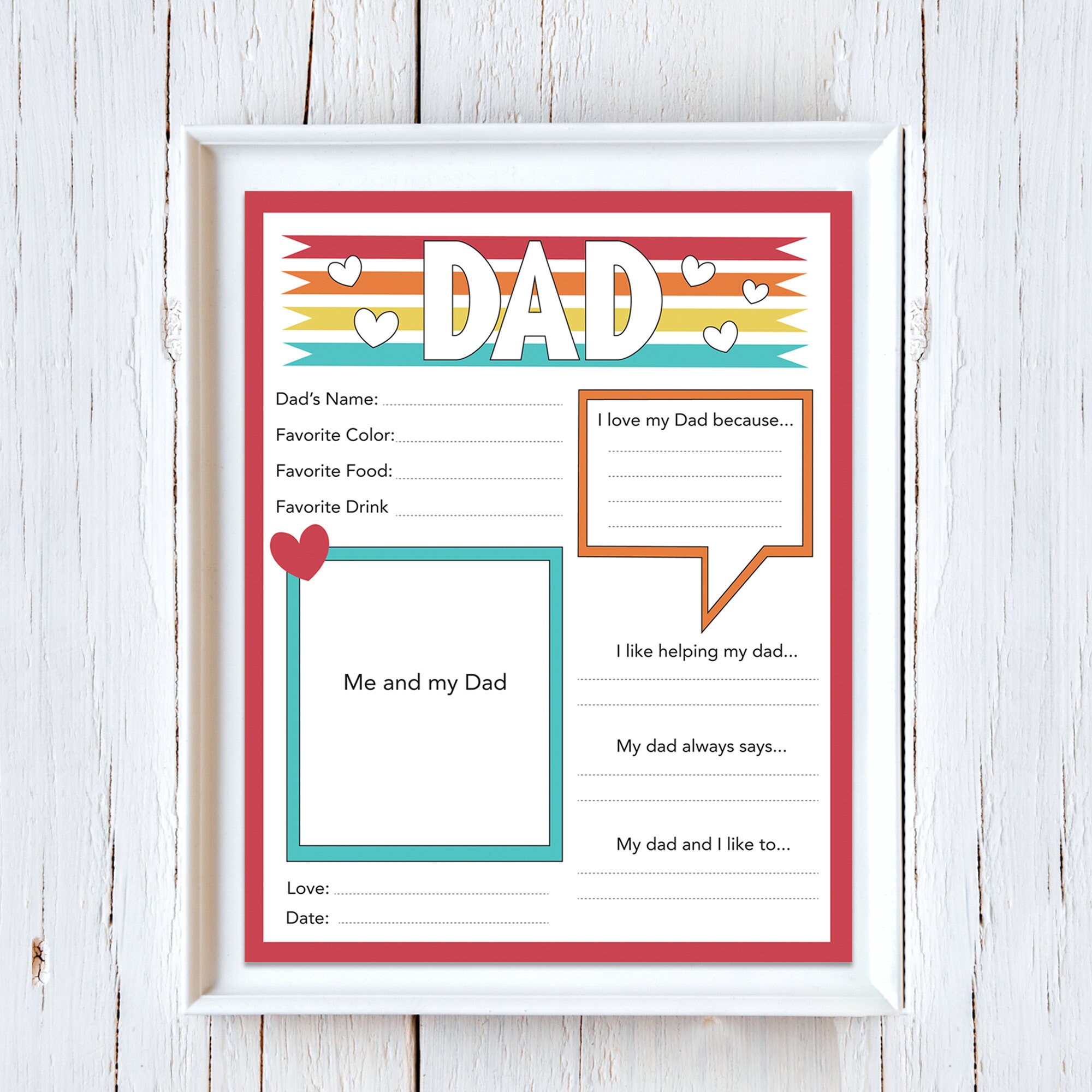 Father's Day Instant Download All About My Dad Printable DIY Gift for ...