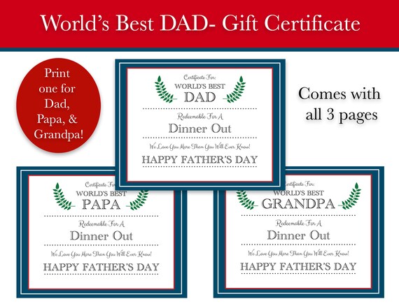 World's Best Dad Certificate Printable Father's Day | Etsy