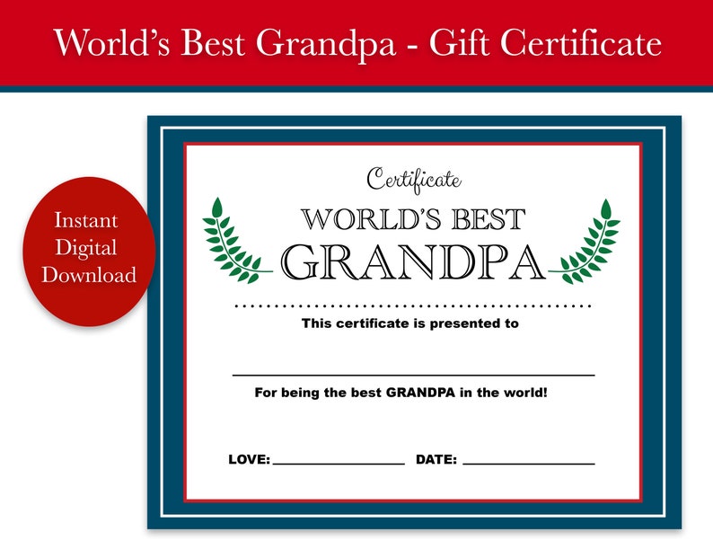 World's Best Dad Certificate Printable Instant Download - Etsy