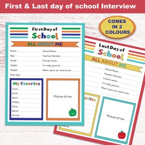 First and Last Day Of School Interview Printable, Back to school Questionnaire, Child Interview, Kids School Keepsake Memory Printable