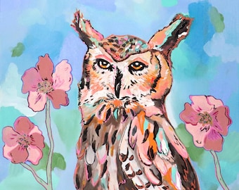 Owl painting on canvas, Abstract Great Horned Owl, Owl painting Decor, Owl Art, Expressive Owl Wall Art, Nature painting