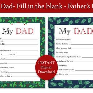 All About My Dad Printable Father's Day Gift | Etsy