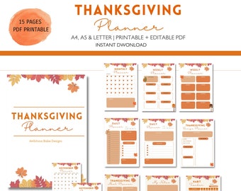 Thanksgiving afdrukbare planner| Vakantieplanner A5 | Thanksgiving-bindmiddel | Vakantie PDF afdrukbaar | Direct downloaden | A4, A5, Amerikaanse brief